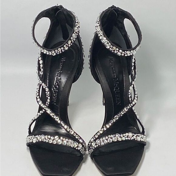 Alexander McQueen Crystal-Embellished Satin High-Heel Sandals size 39.5 - Picture 3 of 14